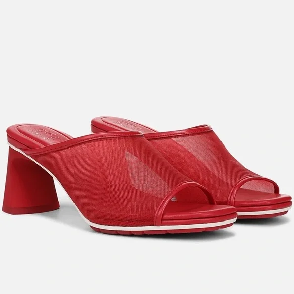 Elegant Red Mesh Heeled Mules - Picture 3 of 12